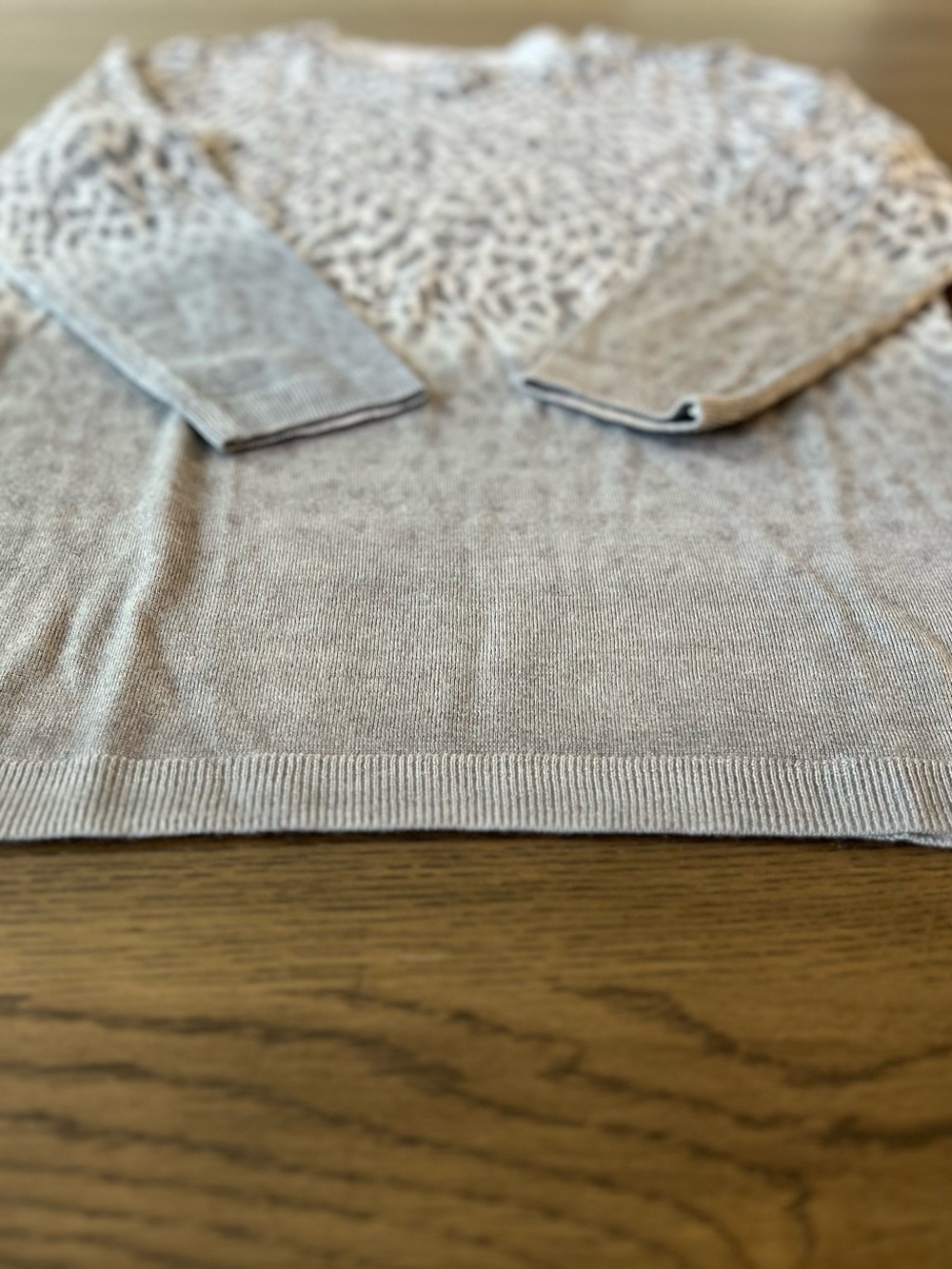 Talbots Merino Wool Lightweight Sweater Gray Leopard 3/4 Sleeve Workwear Office - Picture 3 of 7